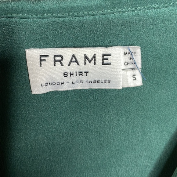 FRAME Sz Small Spruce Color 100% Silk Shirt Lace detail Like New Tunic Style - Picture 3 of 7